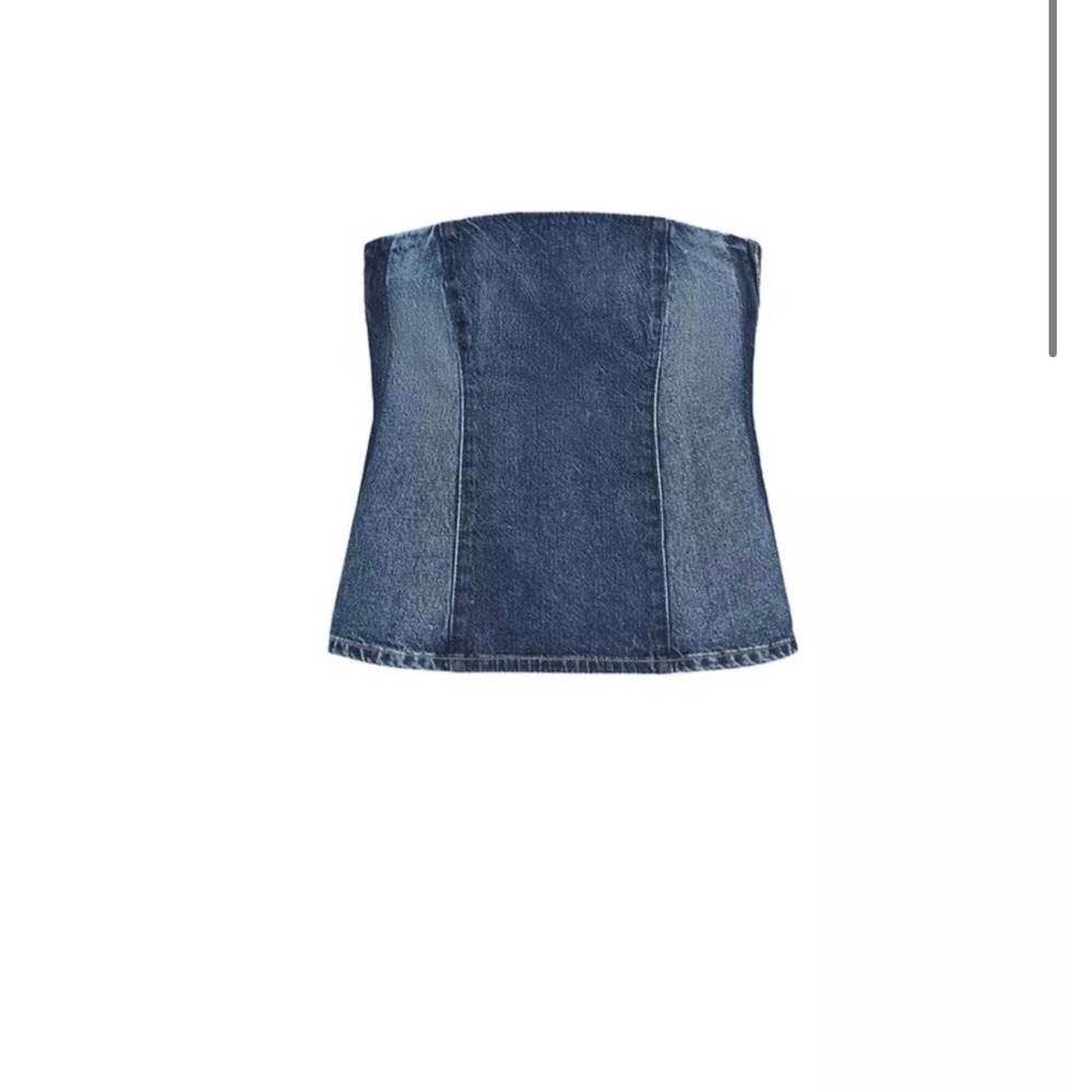Zara TRF Two Tone Blue Denim Strapless Bandeau Corset Top Side Zip Small NEW - Picture 3 of 10